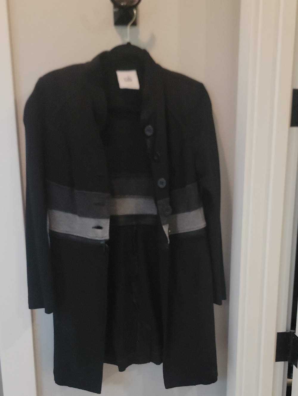 CAbi Black Trench Coat with Gray Waist Band